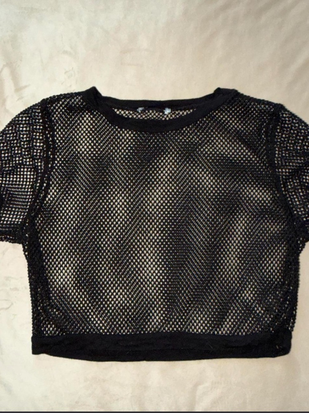 Black Fishnet Short Sleeve Crop Top